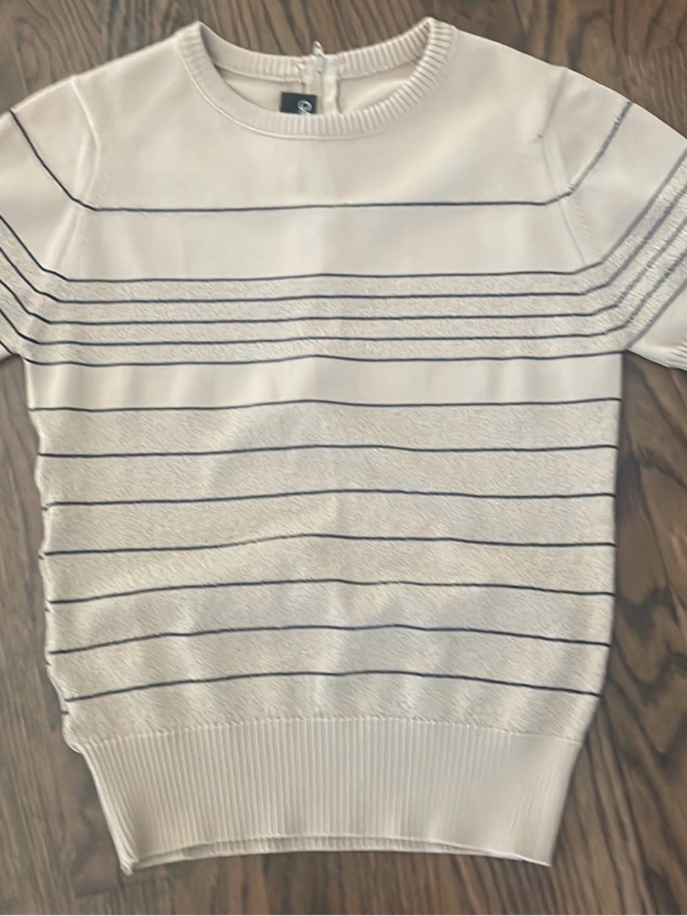 Givenchy Cream Short-Sleeve Striped Top with Navy Lines